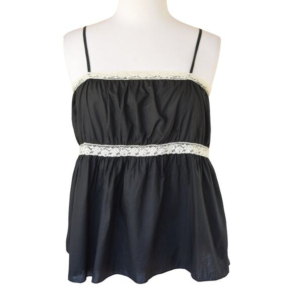 Barneys New York Frenchie Lace Trim Babydoll Camisole in Black - Picture 1 of 8